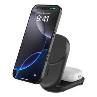 Produktfoto för Belkin UltraCharge 2-i-1 Qi2 trådlös laddare (svart)