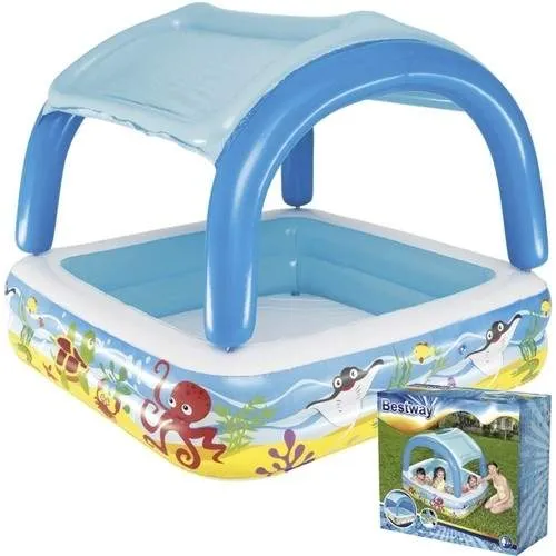 Bild 1 för Bestway Lekpool med tak 140x140x114 cm blå 52192