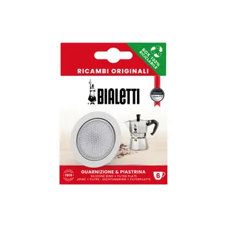 Produktfoto för Bialetti 0800040, Set med filterhållare och tätning, Bialetti Moka Express, Silver, Vit, Gjuten aluminium, Gummi