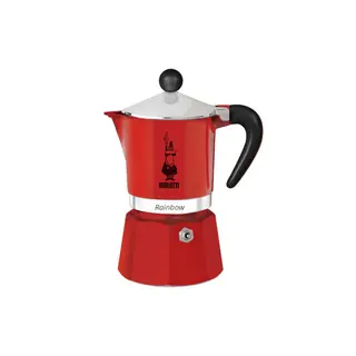 Produktfoto för Bialetti Rainbow, Mokabryggare, Svart, Röd, Rostfritt stål, Gjuten aluminium, 3 koppar, Rainbow, CE