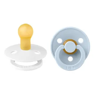Produktfoto för BIBS Colour 2-pack Latex Napp 0-6 mån (White/Baby Blue)