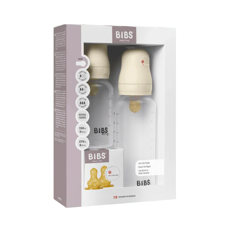 Bild 1 för BIBS Grow and Flow Baby Bottle Round Latex Set Ivory 150 ml + 270 ml