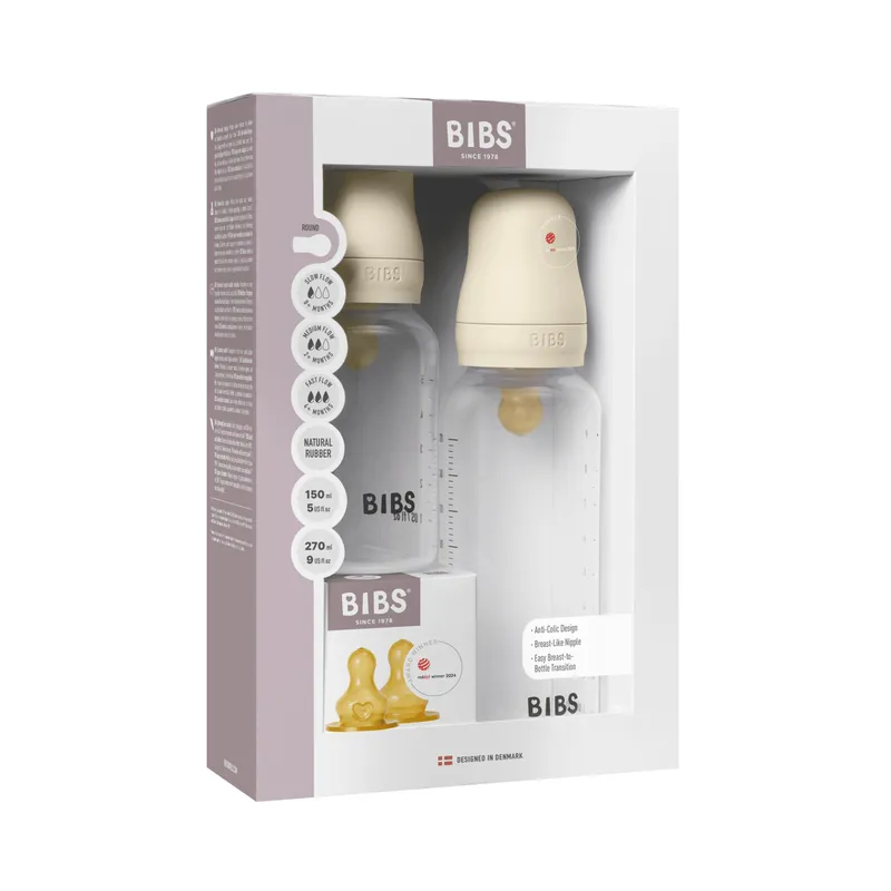Bild 2 för BIBS Grow and Flow Baby Bottle Round Latex Set Ivory 150 ml + 270 ml