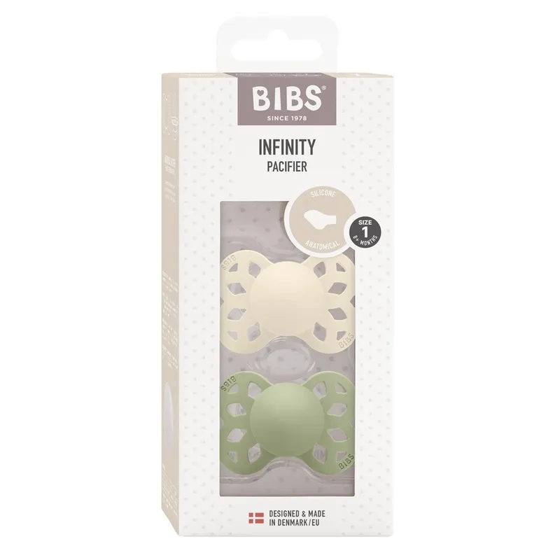 Bild 2 för BIBS napp Infinity silikon anatomisk 2-pack 0-6 mån, ivory/sage