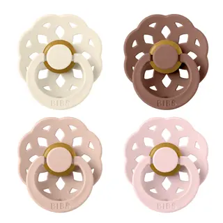 Produktfoto för BIBS Pacifier Boheme 4 Pack Latex Size 2 Ivory Blush Woodchuck Bl