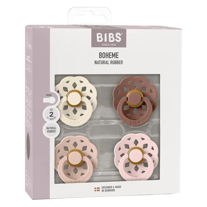 Bild 2 för BIBS Pacifier Boheme 4 Pack Latex Size 2 Ivory Blush Woodchuck Bl