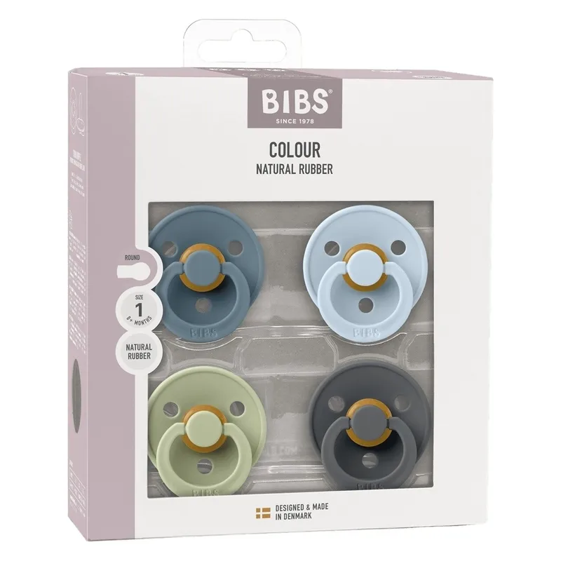 Bild 2 för BIBS Pacifier Colour 4 Pack Latex Size 1 Petrol Sage Baby Blue Ir