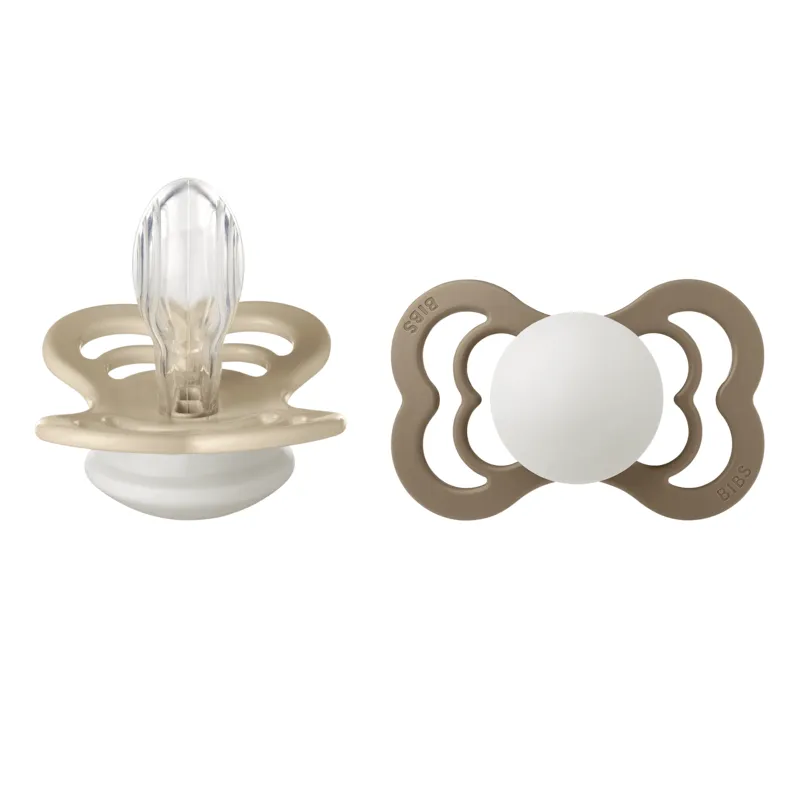 Bild 1 för BIBS Pacifier Supreme Silicone Vanilla Glow/Dark Oak Glow Size 2
