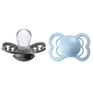 Produktfoto för BIBS Supreme Nappar Silicone Iron/Baby Blue strl. 1 (0-6 månader) 2-pack