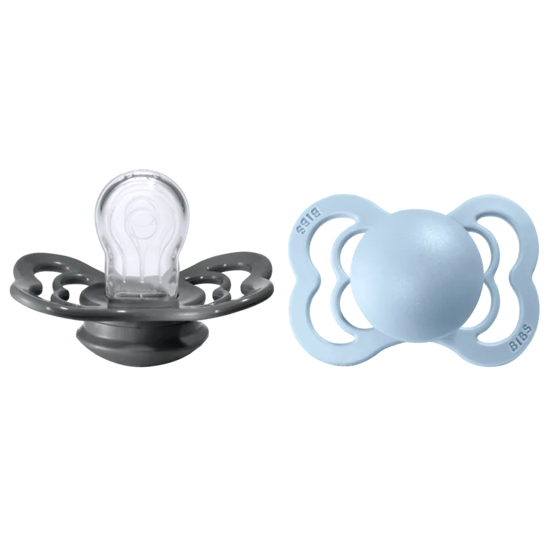 Bild 1 för BIBS Supreme Nappar Silicone Iron/Baby Blue strl. 1 (0-6 månader) 2-pack