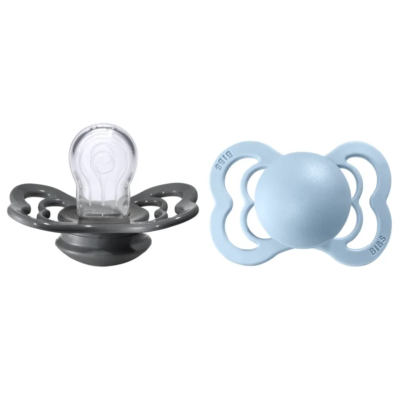 Bild 2 för BIBS Supreme Nappar Silicone Iron/Baby Blue strl. 1 (0-6 månader) 2-pack