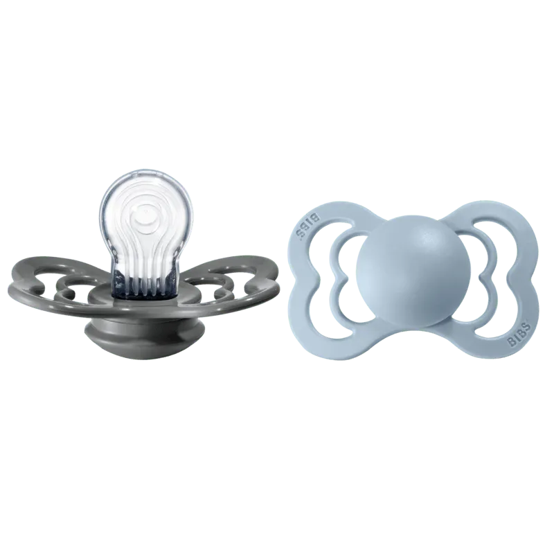 Bild 1 för BIBS Supreme Nappar Silicone Iron/Baby Blue strl. 2 (6-18 månader) 2-pack