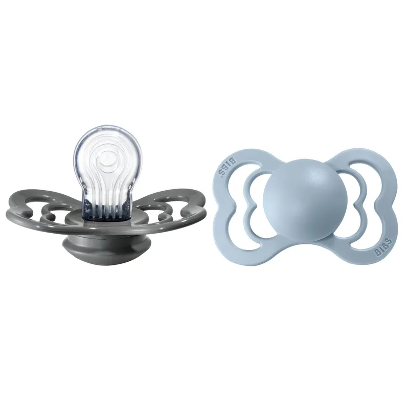 Bild 2 för BIBS Supreme Nappar Silicone Iron/Baby Blue strl. 2 (6-18 månader) 2-pack