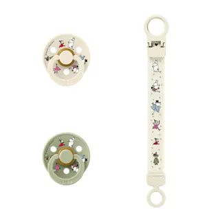 Produktfoto för BIBS x Moomin Colour Pacifier & Loop Clip Gift Set Latex Size 2 Ivory/Sage