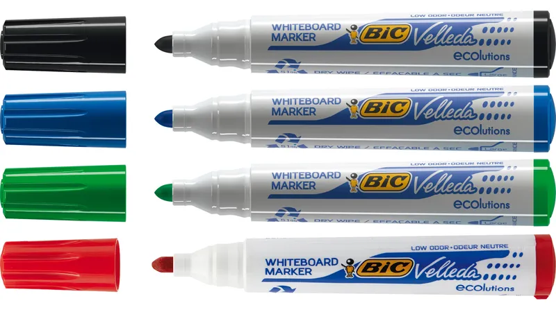 Alternativ bild 0 för BIC® Whiteboardpenna Velleda® 1701, icke-permanent, ketonbaserat bläck, 2,5 mm, svart, röd, blå, grön