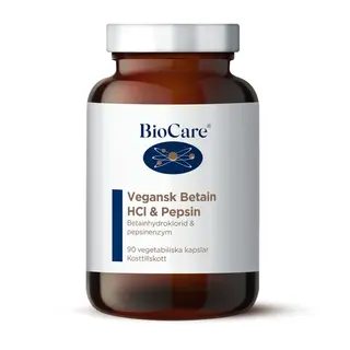 Produktfoto för BioCare Vegansk Betain HCL &amp; Pepsin 90 kapslar