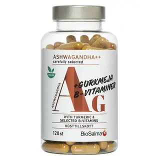 Produktfoto för BioSalma Ashwagandha + Gurkmeja, B-vitaminer 120 tabletter