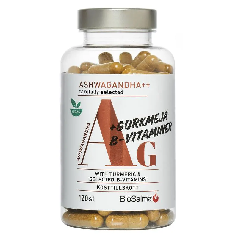 Bild 1 för BioSalma Ashwagandha + Gurkmeja, B-vitaminer 120 tabletter