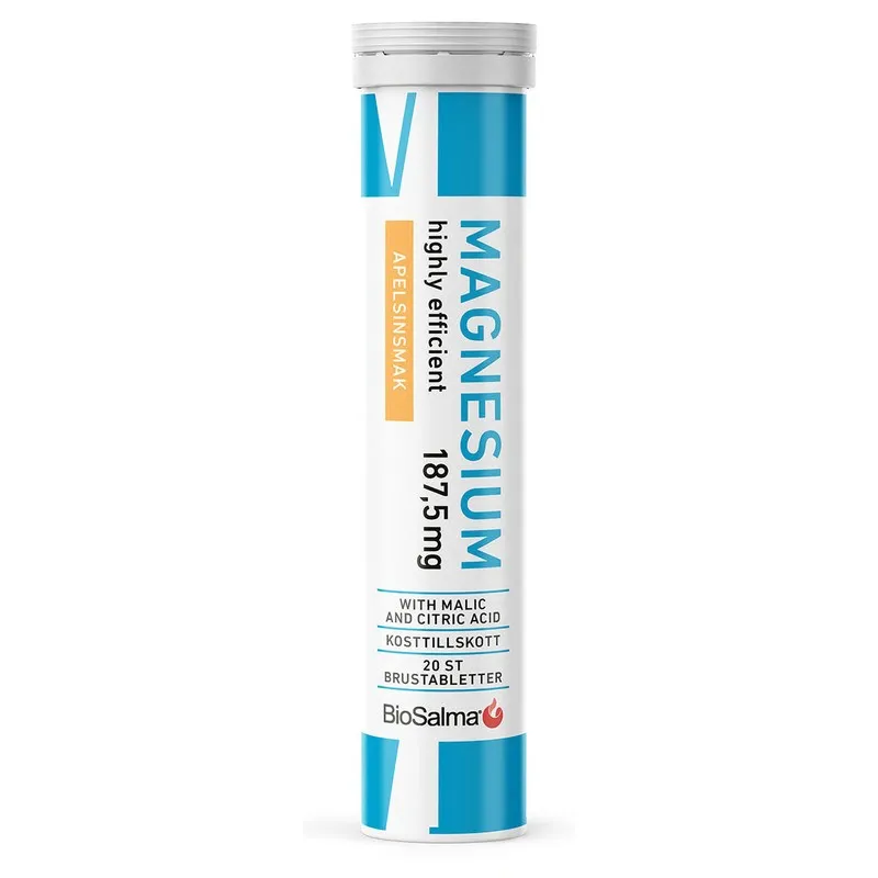 Bild 1 för BioSalma Biosalma Magnesium 187,5 mg Apelsin 20 brustabletter
