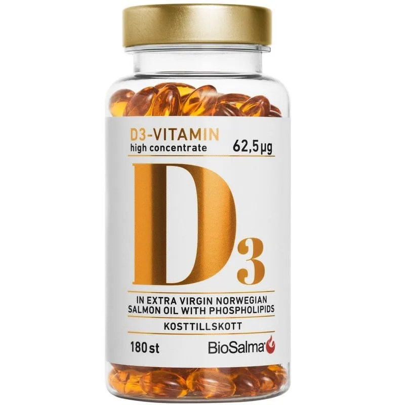 Bild 1 för BioSalma D3-vitamin 62,5ug high concentrate 180 kapslar