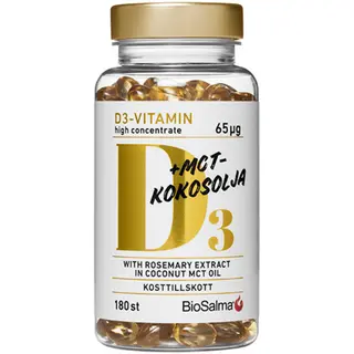 Produktfoto för BioSalma D3-vitamin 65 μg i MCT-kokosolja 180 kapslar