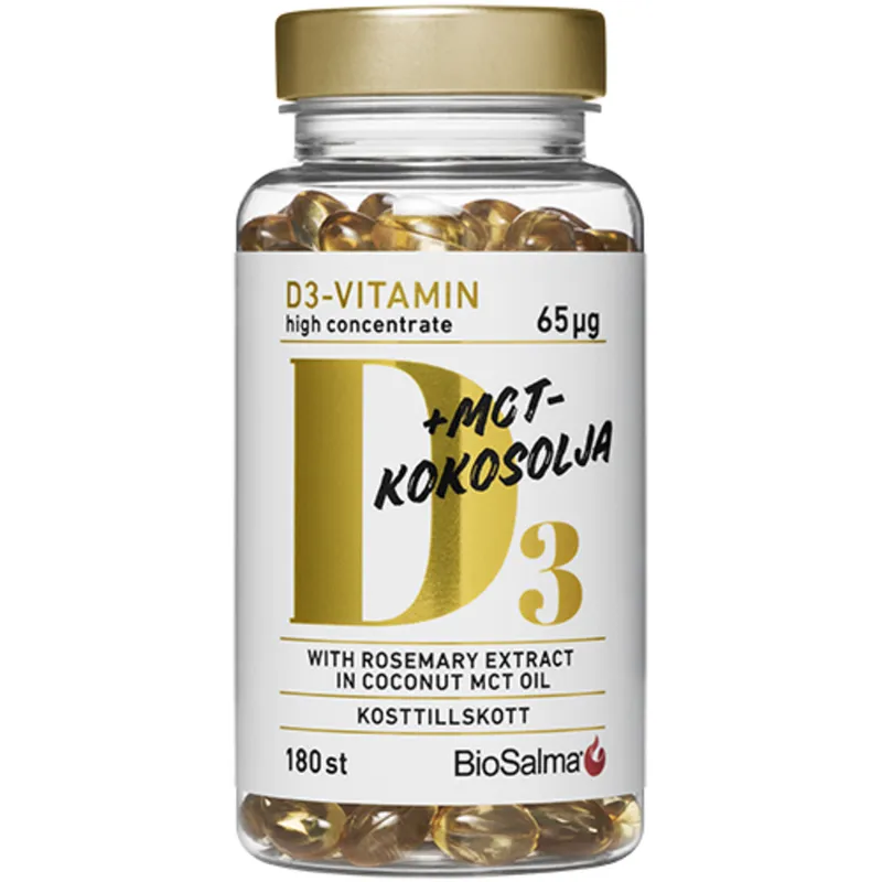 Bild 2 för BioSalma D3-vitamin 65 μg i MCT-kokosolja 180 kapslar