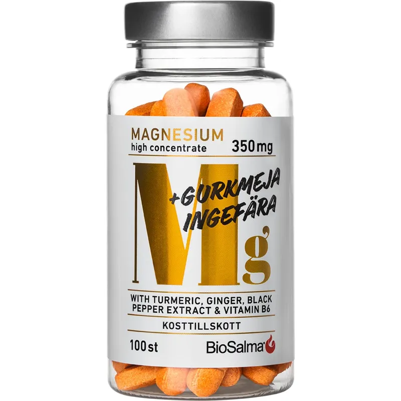 Bild 2 för BioSalma Magnesium 350mg + Gurkmeja, Ingefära 100 st