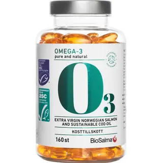 Produktfoto för BioSalma Miljömärkt Omega-3 pure and natural 160 kapslar