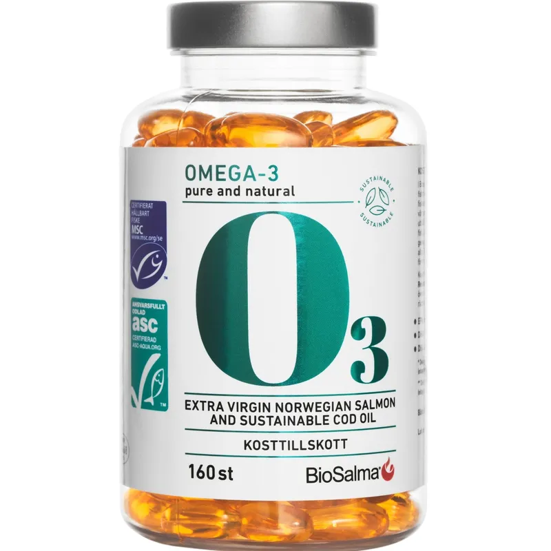 Bild 2 för BioSalma Miljömärkt Omega-3 pure and natural 160 kapslar