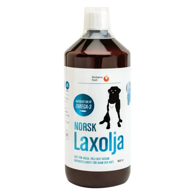 Bild 1 för BioSalma Norsk Laxolja för Hund och Katt 1000 ml