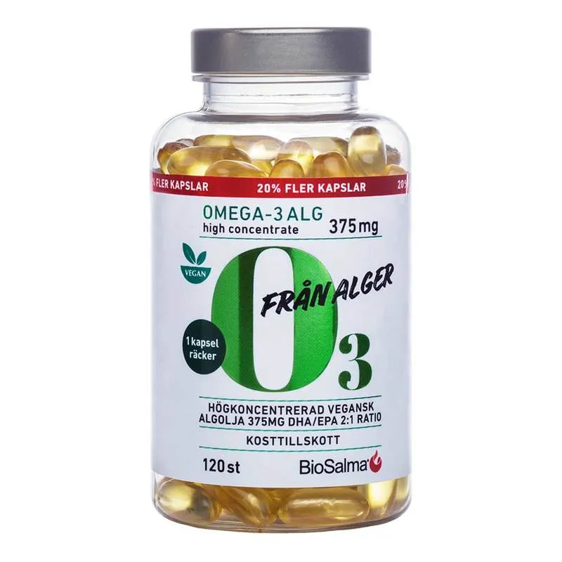 Bild 1 för BioSalma Omega-3 av Alg 375mg DHA/EPA 120 kapslar