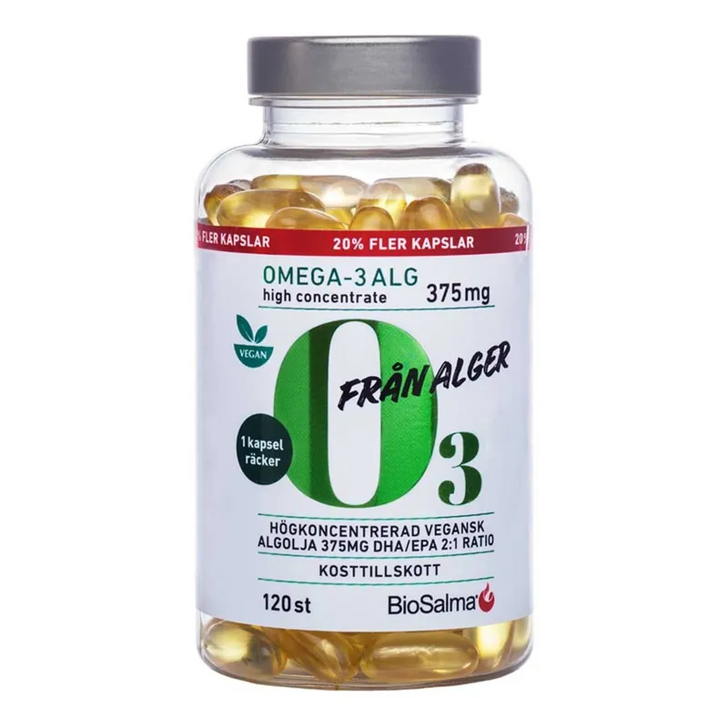 Bild 2 för BioSalma Omega-3 av Alg 375mg DHA/EPA 120 kapslar