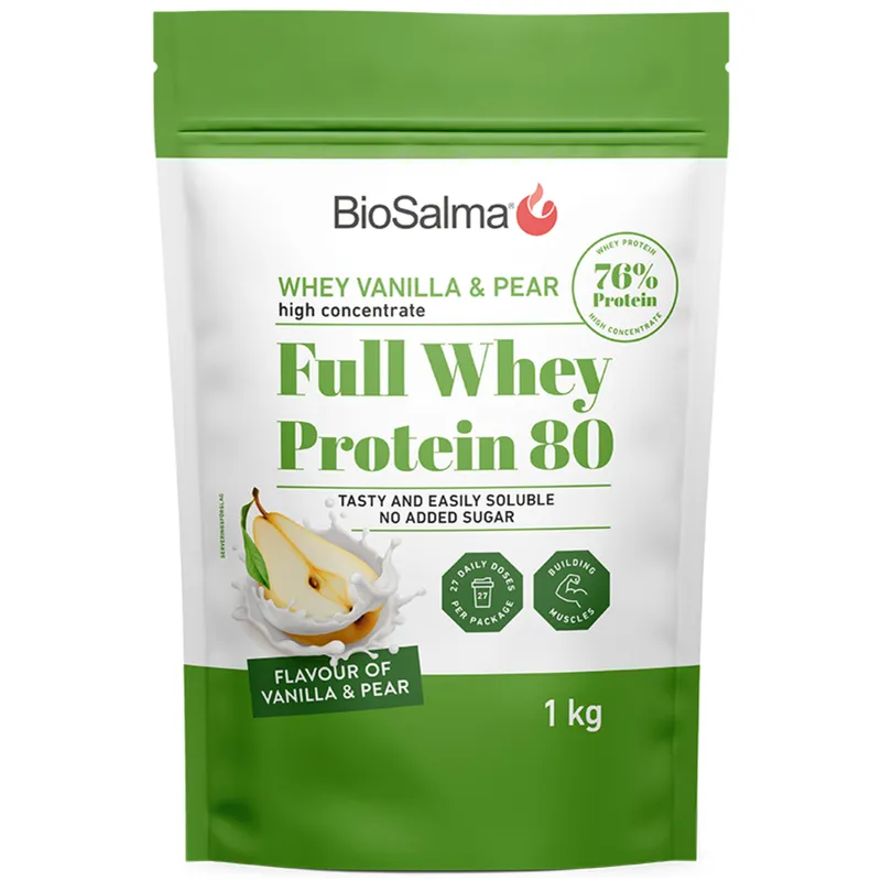 Bild 2 för BioSalma Whey 80 Vanilj & Päron 1 kg