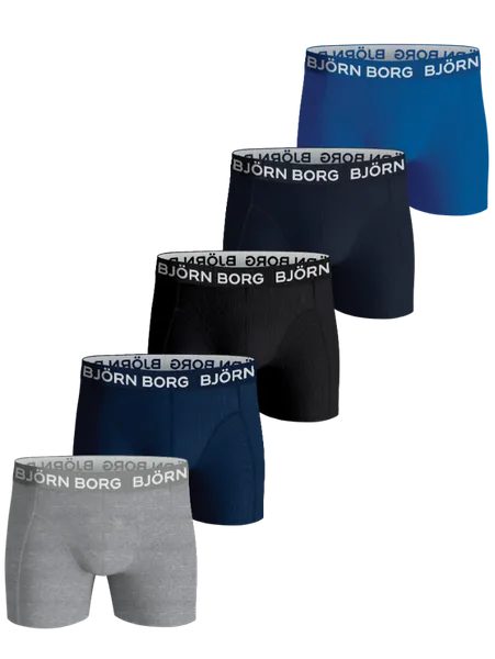Bild 1 för Björn Borg Kalsonger 5P Cotton Stretch Shorts For Boys Blå/Grå bomull 122-128