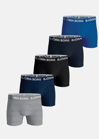 Produktfoto för Björn Borg Kalsonger 5P Cotton Stretch Shorts For Boys Blå/Grå bomull 158-164
