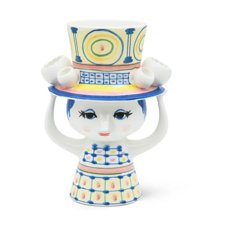Alternativ bild 0 för Bjørn Wiinblad Lady with hat vase 20,5 cm, blå