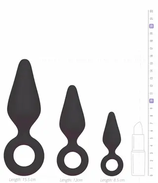 Produktfoto för BLACK BUTTPLUGS WITH PULL RING - SET MED 3 ANAL PLUGGAR