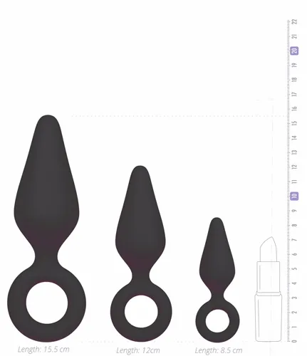 Bild 1 för BLACK BUTTPLUGS WITH PULL RING - SET MED 3 ANAL PLUGGAR