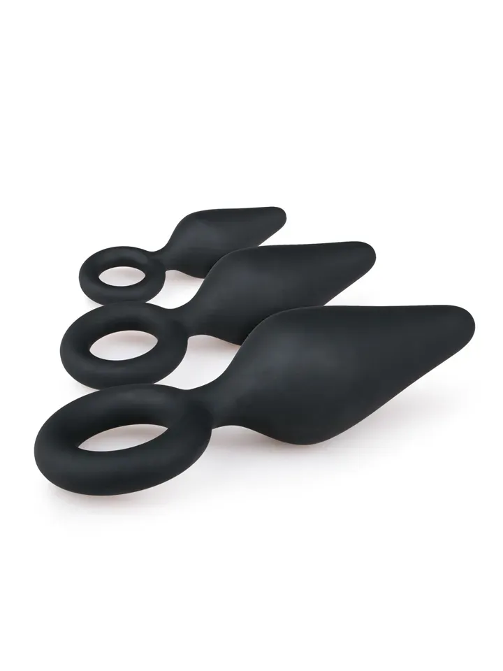 Bild 2 för BLACK BUTTPLUGS WITH PULL RING - SET MED 3 ANAL PLUGGAR