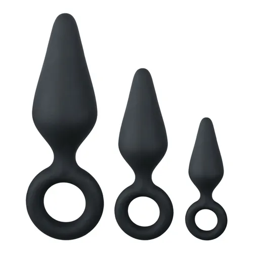 Bild 2 för BLACK BUTTPLUGS WITH PULL RING - SET MED 3 ANAL PLUGGAR