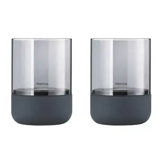 Produktfoto för Blomus - Calma ljuslykta 9,5 cm stålgrå smoke 2-pack