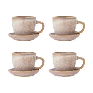 Produktfoto för BLOOMINGVILLE Brenta Kopp med fat, Rosa, Stengods (D11xH7,5 cm, Set om 4)