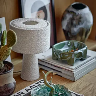 Produktfoto för BLOOMINGVILLE Emmie bordslampa, vit, polyester (D20xH30 cm)