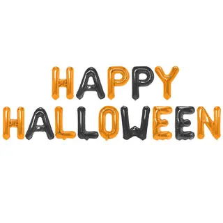 Produktfoto för Bokstavsballonger "HAPPY HALLOWEEN" Orange & Svart