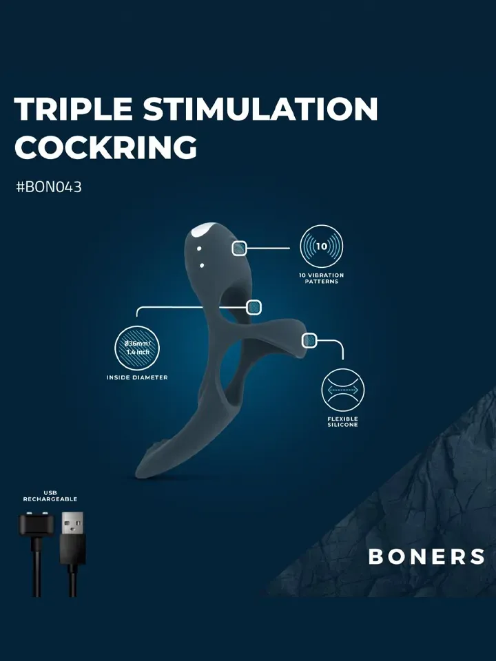Bild 2 för Boners Triple Vibrerande Penis- & Pungring