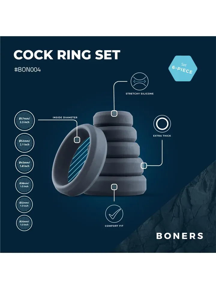 Bild 2 för Boners Wide Cock Ring Set 6-Piece