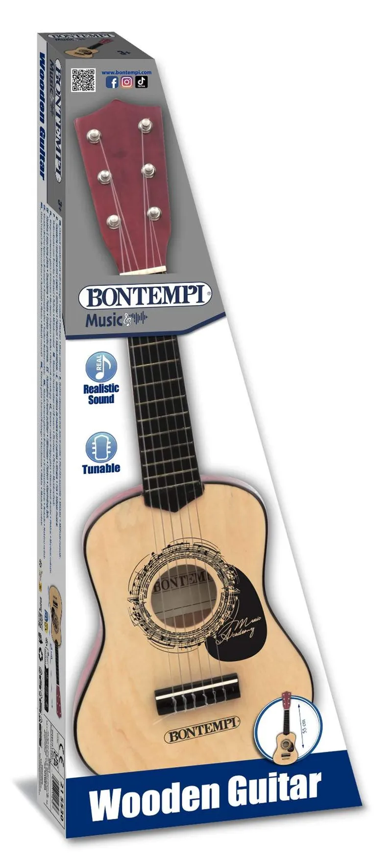 Bild 2 för Bontempi Wooden Guitar with 6 strings, Musikinstrument leksak, Gitarr, 3 År, 372 g, Svart, Trä