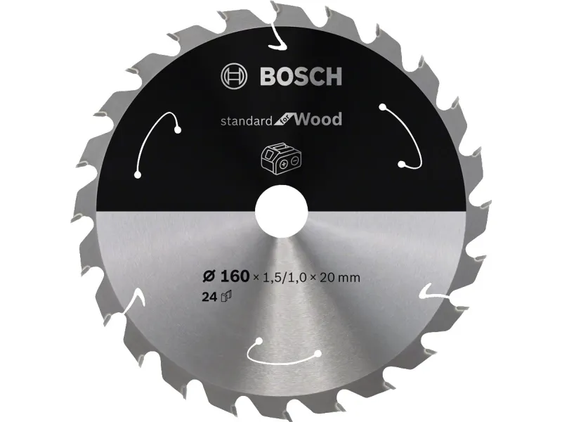 Alternativ bild 0 för Bosch Standard for Wood cirkelsågklinga för sladdlösa sågar 160×1,5/1×20 T24