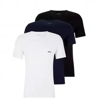 Produktfoto för BOSS 3P Classic Crew Neck T-shirt Svart/Marin/Vit bomull Medium Herr