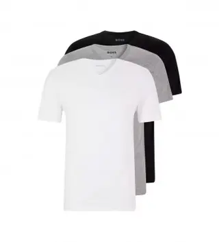 Produktfoto för BOSS 3P V-Neck Classic T-shirt Vit/Grå bomull Medium Herr